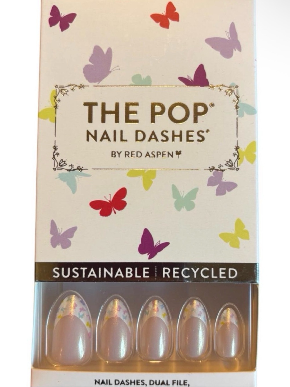 The Pop Nail Dashes by Red Aspen – Sheer Pearl Press-On Nails with Floral Accent